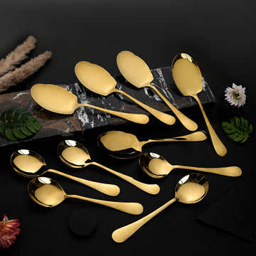 Set of 10 - Rice & Curry Serving Spoons Set Golden